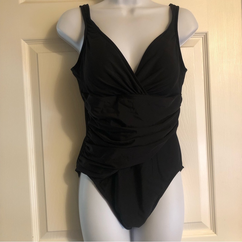Trimshaper One Piece Slimming Swimsuit Black Ruched Waist Size 12
